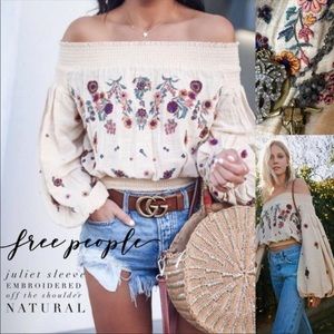 Free People embroidered off the shoulder crop top xs